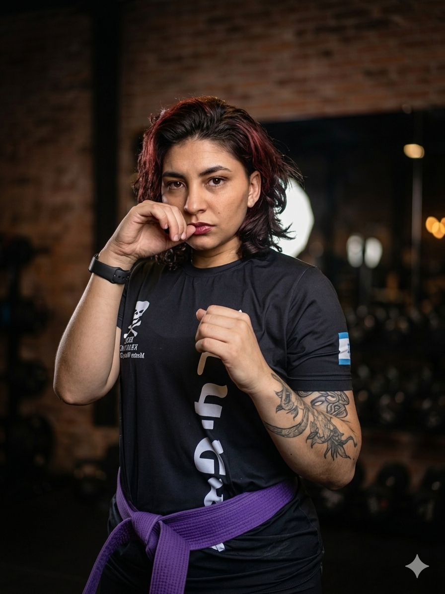 Verônica Fratucci em posição de guarda